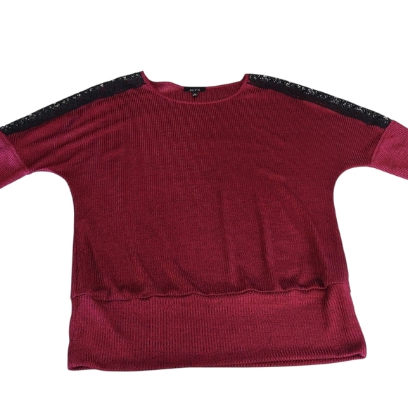 Alyx Blouse Women's Maroon Lace Trimmed 3/4 Sleeve Top Blouse Size Large - Picture 5 of 10